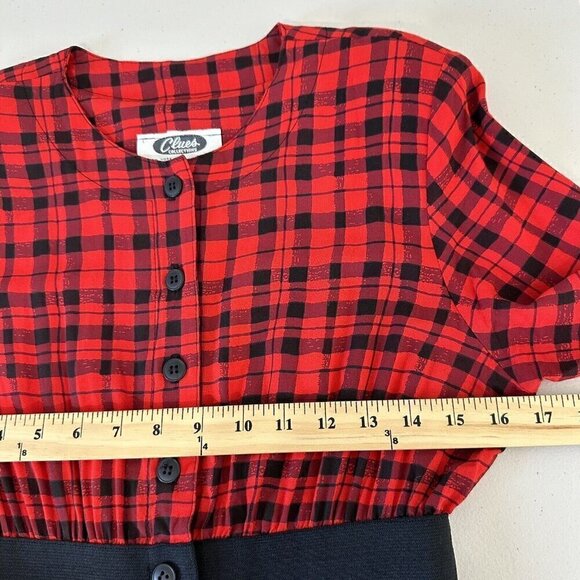 Vintage Clues Collection Shirtdress Plaid Long Sleeve Red Black Pockets - Picture 6 of 16